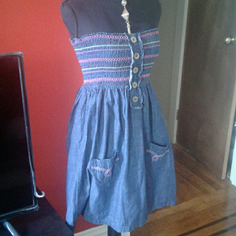 CHESLEY denim tube top flirty dress w/pockets-S